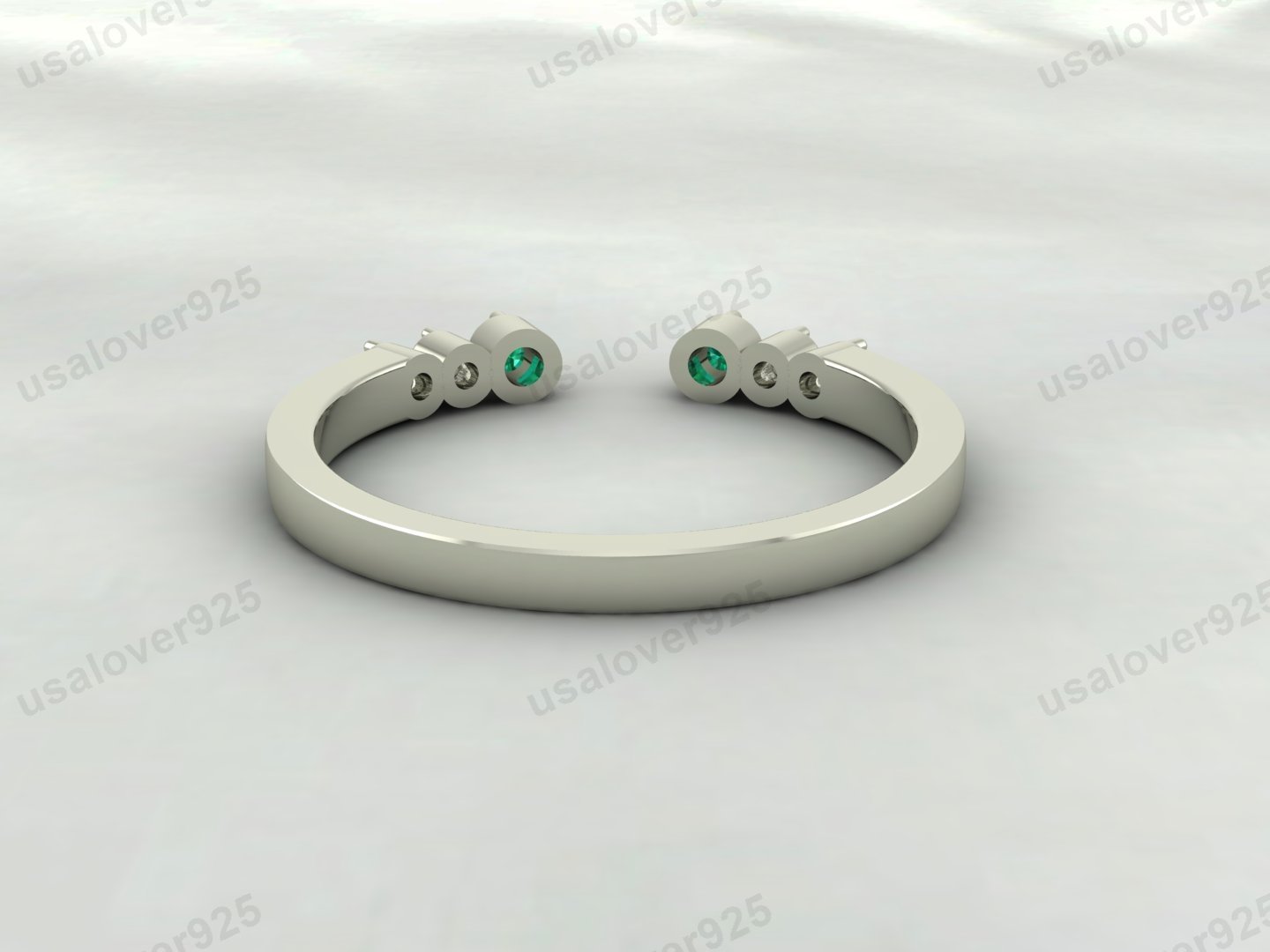 Emerald & CZ Diamond Stone Open Women Band – 925 Sterling Silver Ring Jewelry - Image 4