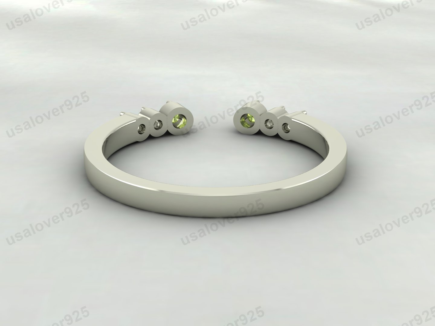 Peridot & CZ Diamond Stone Open Women Band – 925 Sterling Silver Ring Jewelry - Image 4