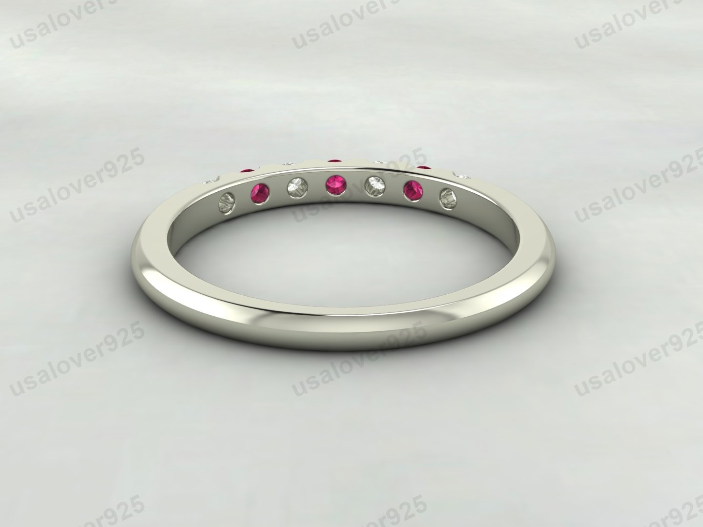 Ruby & CZ Diamond Gemstone Half Eternity Women Band – 925 Sterling Silver Ring Jewelry - Image 4