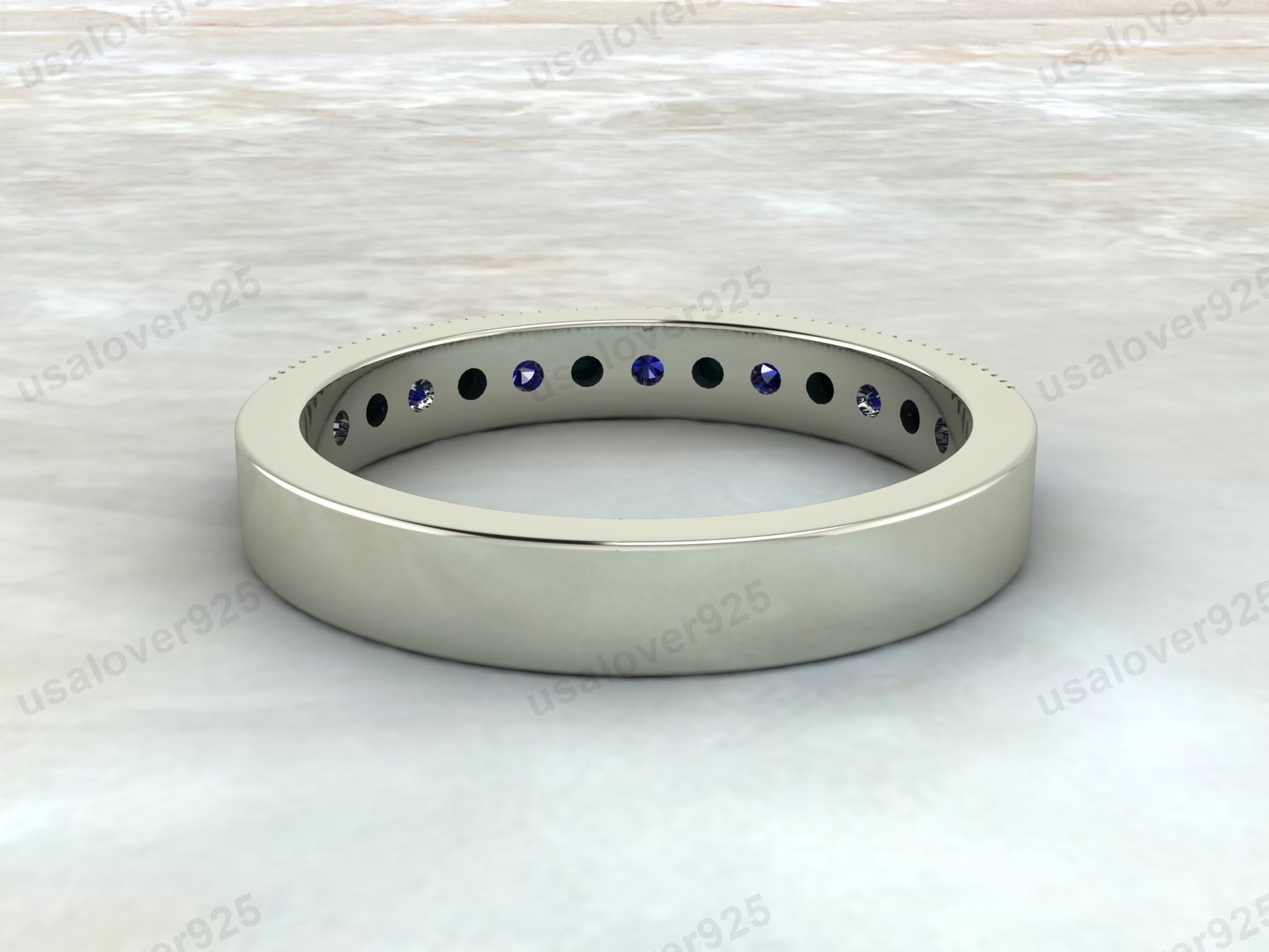 Turquoise & Sapphire Stone Half Eternity Women Band – 925 Sterling Silver Ring Jewelry - Image 4