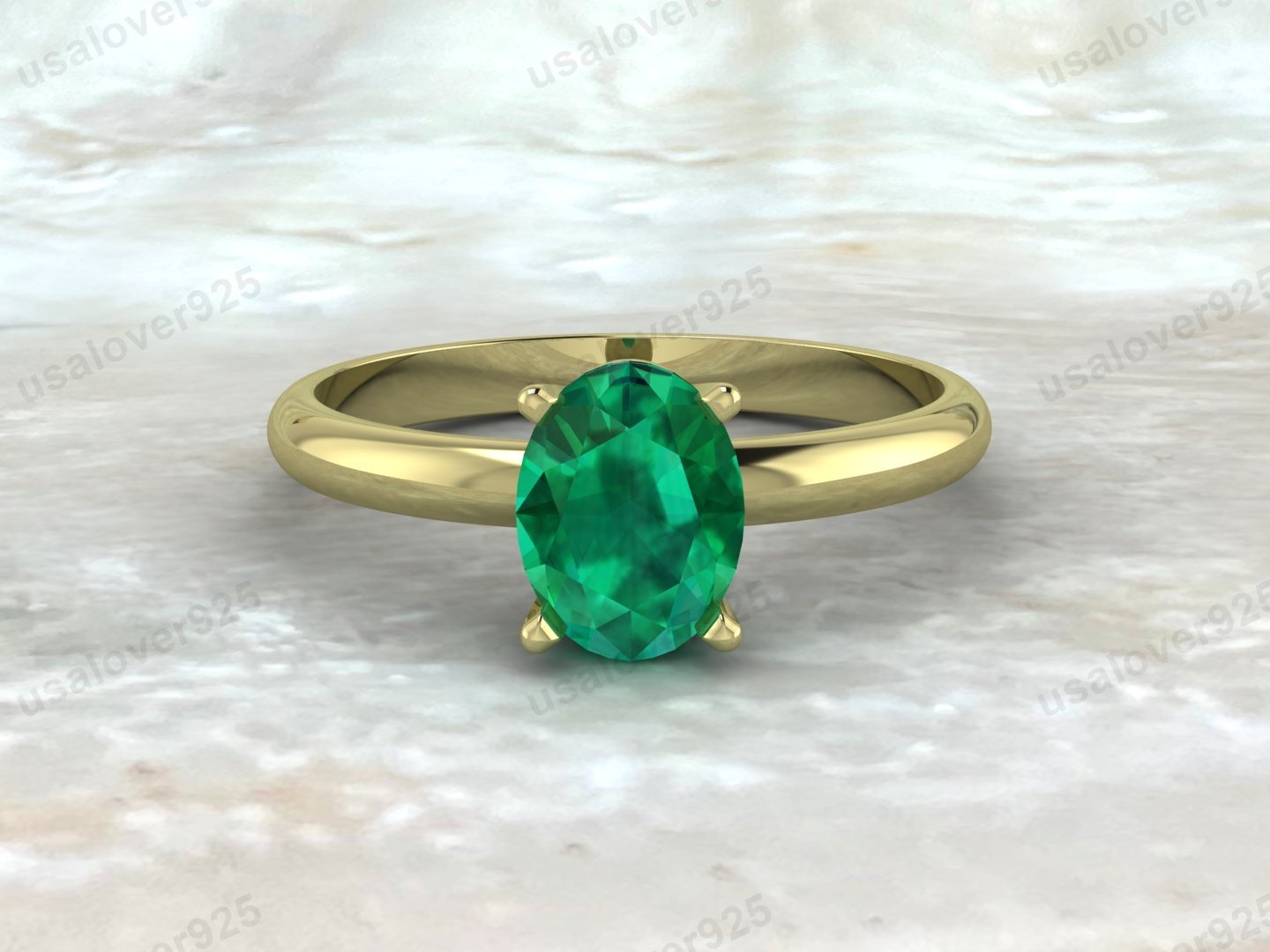 Emerald Oval Gemstone Solitaire Women Ring – 925 Sterling Silver Jewelry - Image 3