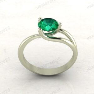 Emerald Gemstone Solitaire Women Ring – 925 Sterling Silver Jewelry