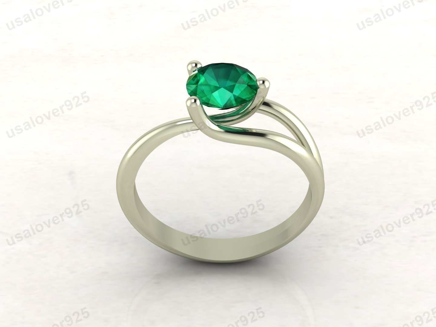 Emerald Gemstone Solitaire Women Ring – 925 Sterling Silver Jewelry