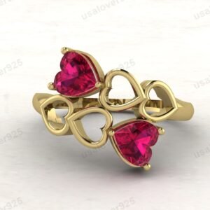 Ruby Double Heart Gemstone Women Ring – 925 Sterling Silver Jewelry