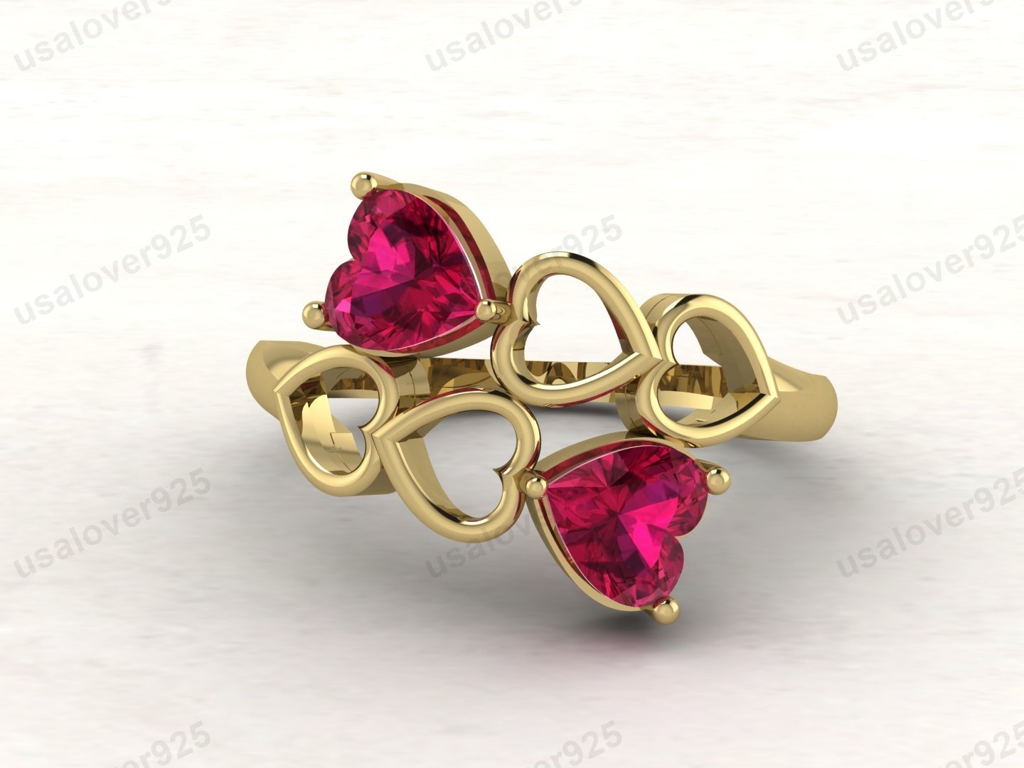 Ruby Double Heart Gemstone Women Ring – 925 Sterling Silver Jewelry