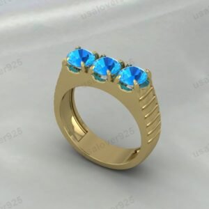 Topaz Round Gemstone Men's Signet Ring, High Quality Yellow Brass Jewelry