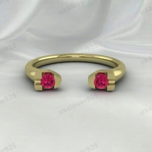 Ruby Gemstone Open Women Band – 925 Sterling Silver Ring Jewelry
