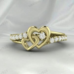 Double Heart Shape CZ Diamond Stone Ring – 925 Sterling Silver Jewelry