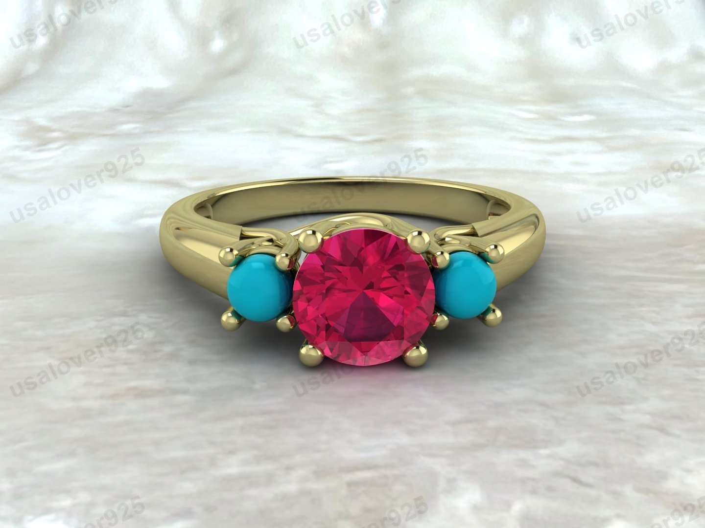 Ruby & Turquoise Gemstone Solitaire Women Ring – 925 Sterling Silver Jewelry - Image 3