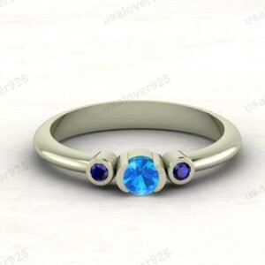 Topaz & Sapphire Gemstone Solitaire Women Ring – 925 Sterling Silver Jewelry