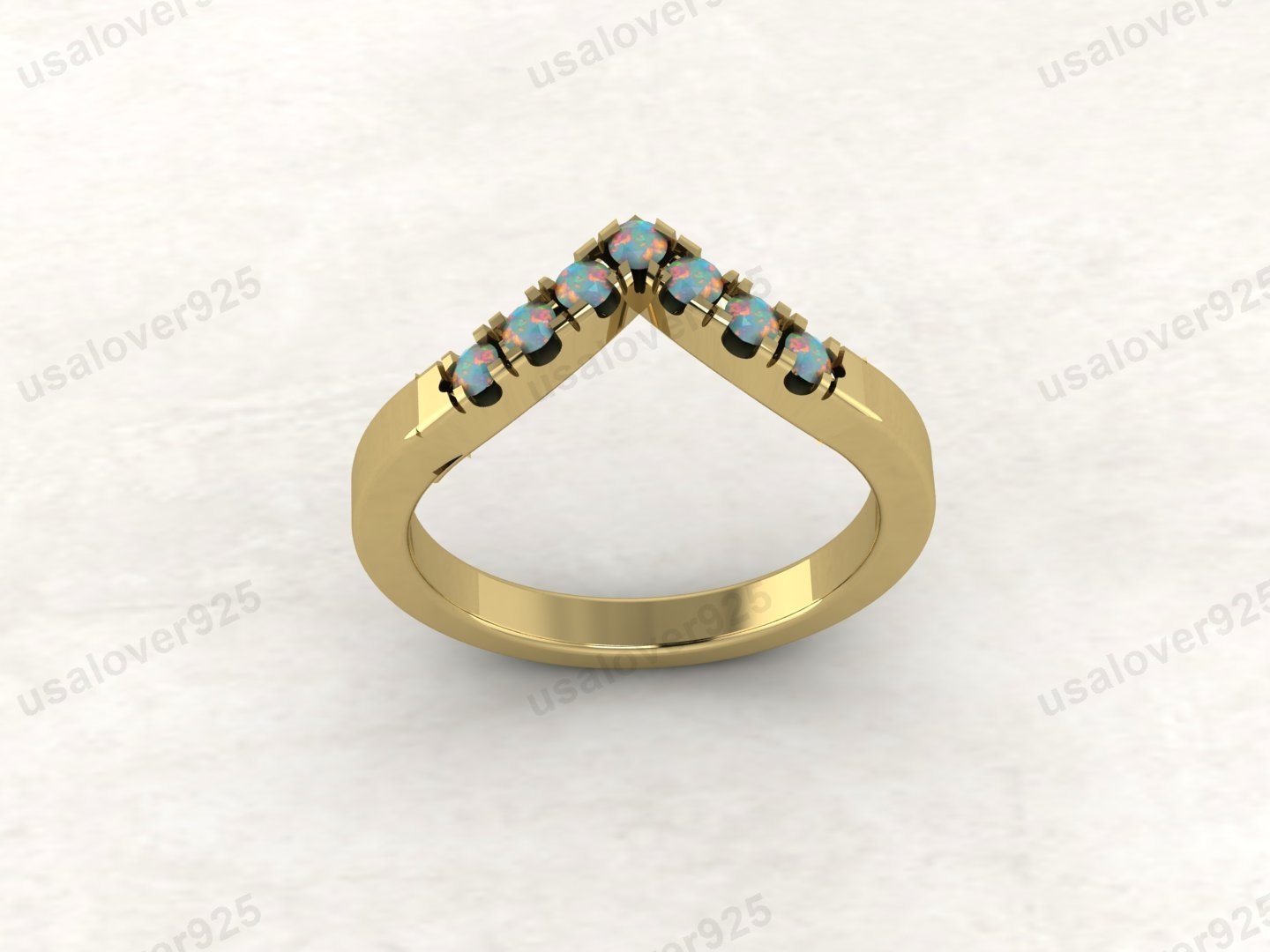 Opal Stone V Shape Half Eternity Women Band – 925 Sterling Silver Ring Jewelry - Image 2