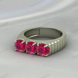 Ruby Round Gemstone Men's Signet Ring, 925 Sterling Silver Jewelry