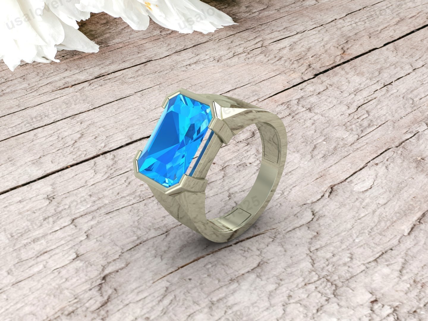 Topaz Gemstone Men's Signet Ring, 925 Solid Sterling Silver Jewelry - Image 2