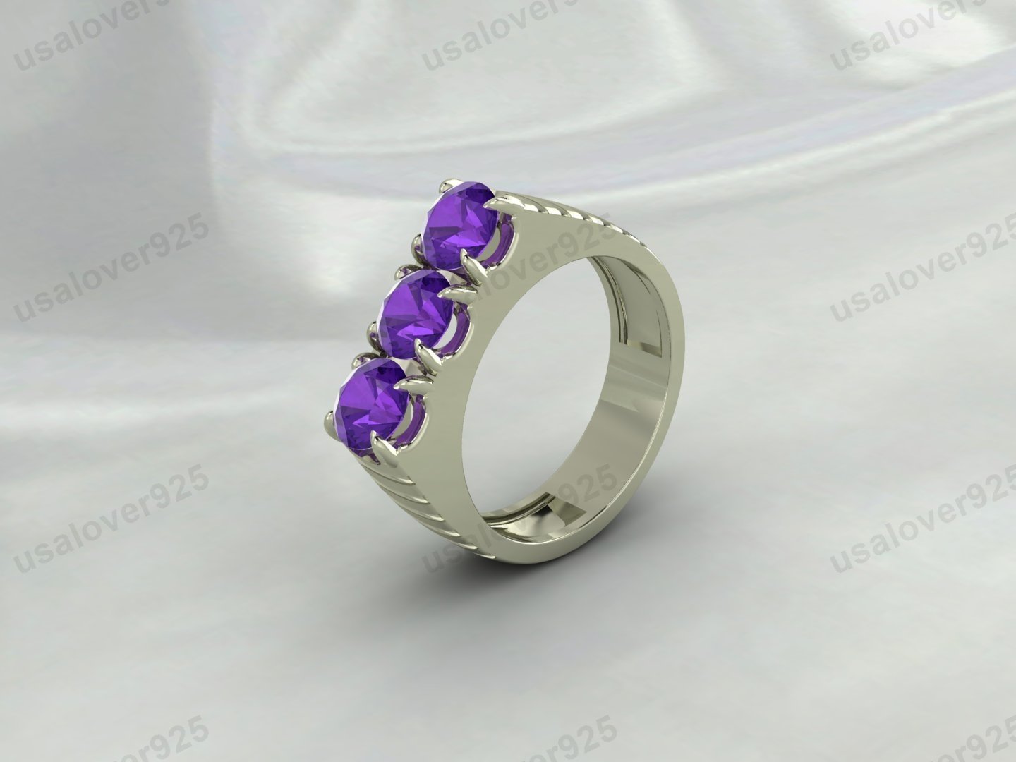 Amethyst Round Gemstone Men's Signet Ring, 925 Sterling Silver Jewelry - Image 2