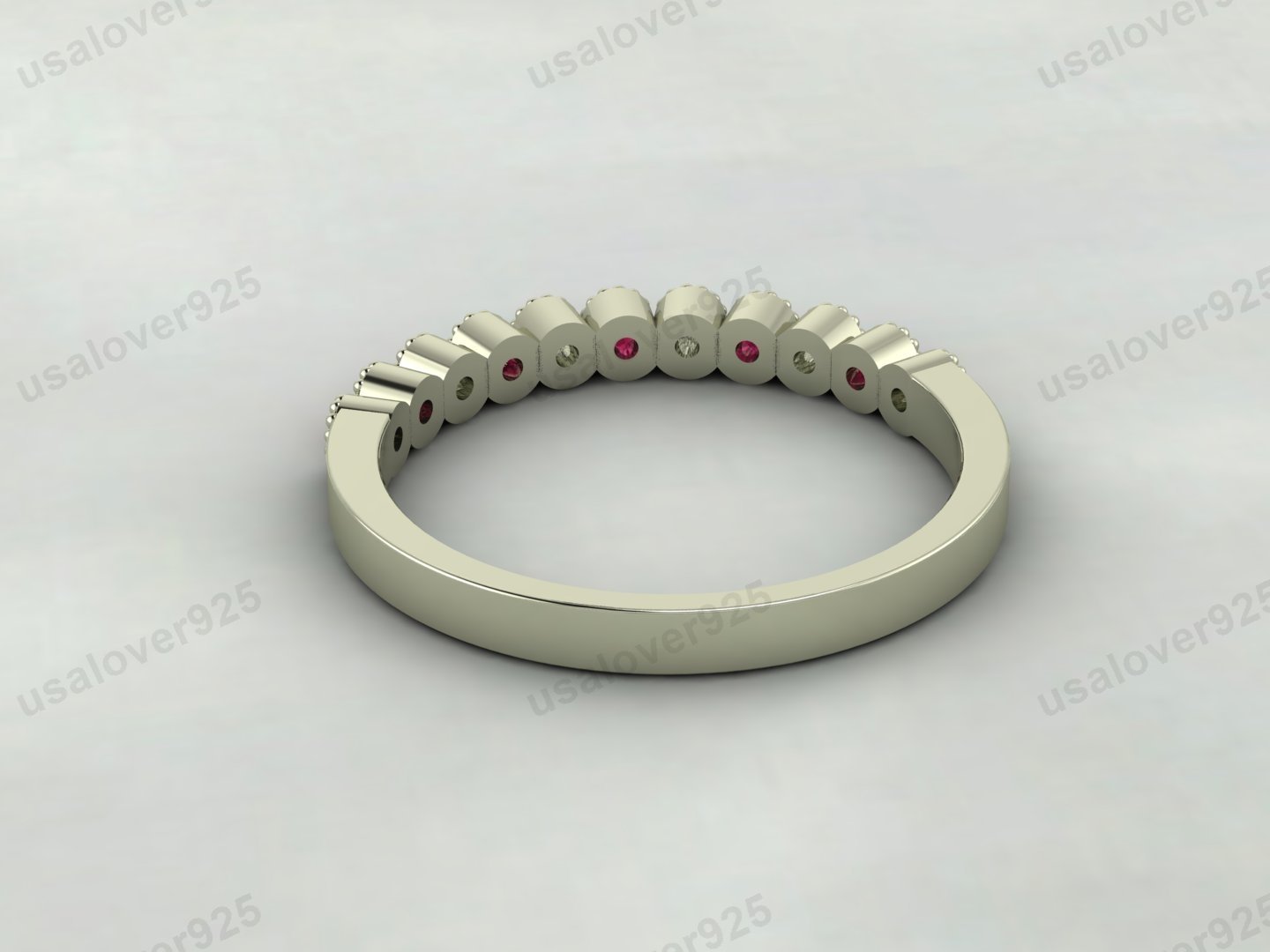 Ruby & CZ Diamond Stone Half Eternity Women Band – 925 Sterling Silver Ring Jewelry - Image 4