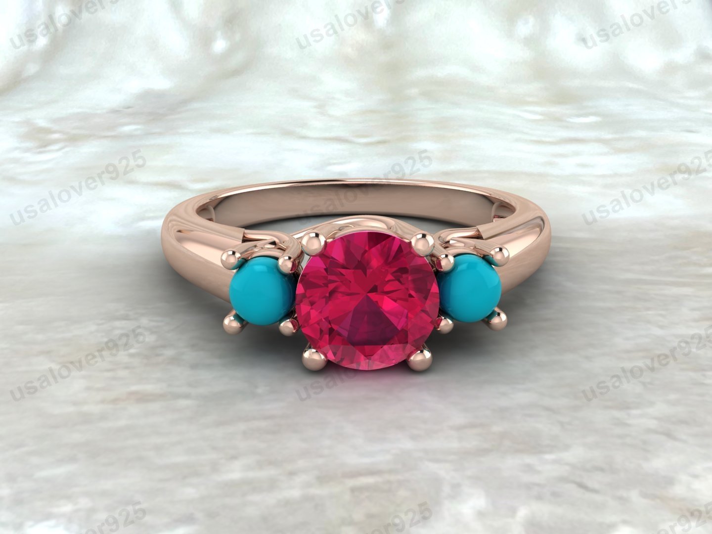 Ruby & Turquoise Gemstone Solitaire Women Ring – 925 Sterling Silver Jewelry - Image 2