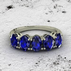 Blue Sapphire Oval Gemstone Women Ring  – 925 Sterling Silver Jewelry