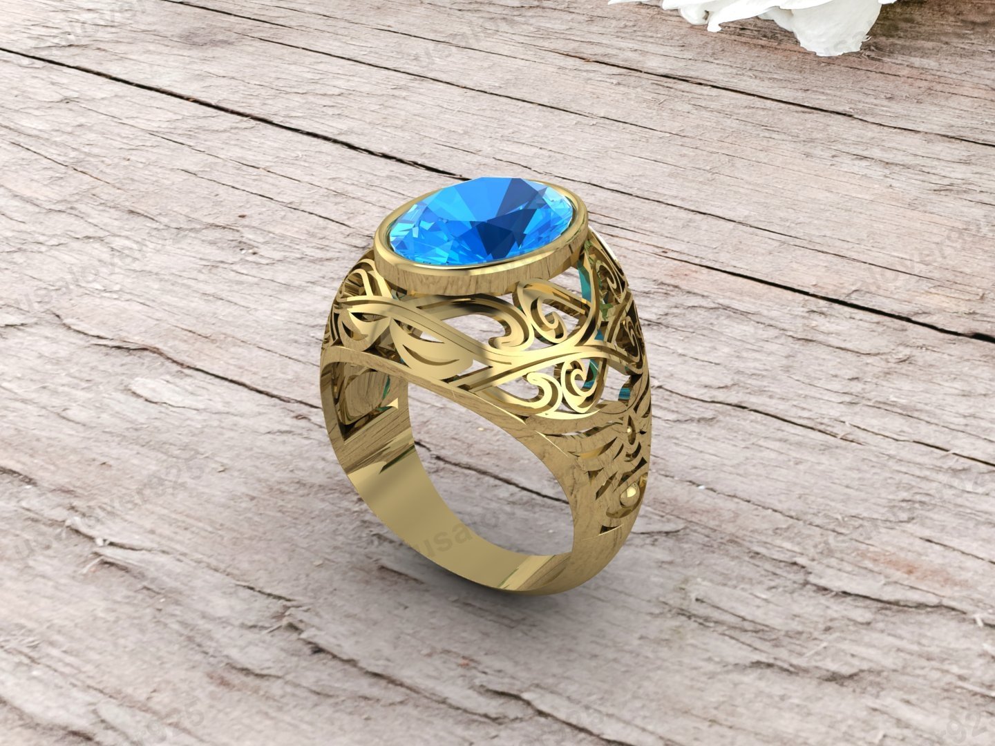 Topaz Oval Gemstone Art Deco Men's Signet Ring, High Quality Yellow Brass Jewelry - Image 2