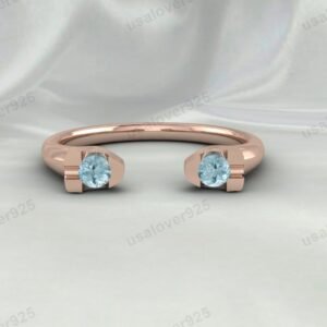 Aquamarine Gemstone Open Women Band – 925 Sterling Silver Ring Jewelry