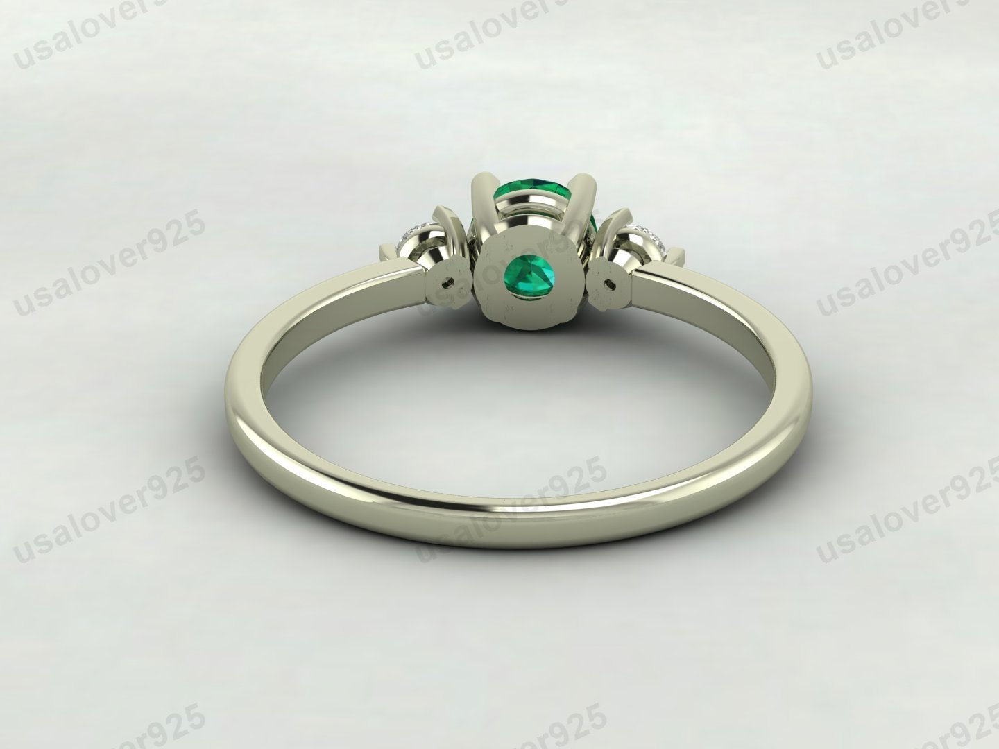 Emerald & CZ Diamond Gemstone Solitaire Women Ring – 925 Sterling Silver Jewelry - Image 4