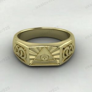 Eye Of Providence Illuminati Triangle Signet Men's Ring – High Quality Yellow Brass Jewelry