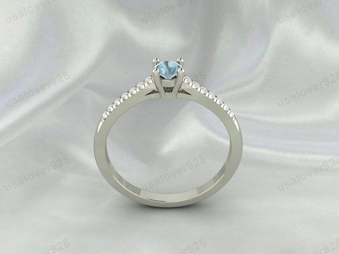 Modern Aquamarine Gemstone Solitaire Women Ring – 925 Sterling Silver Jewelry - Image 2