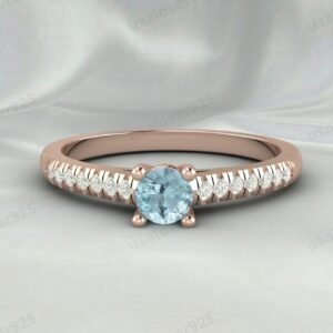 Modern Aquamarine Gemstone Solitaire Women Ring – 925 Sterling Silver Jewelry