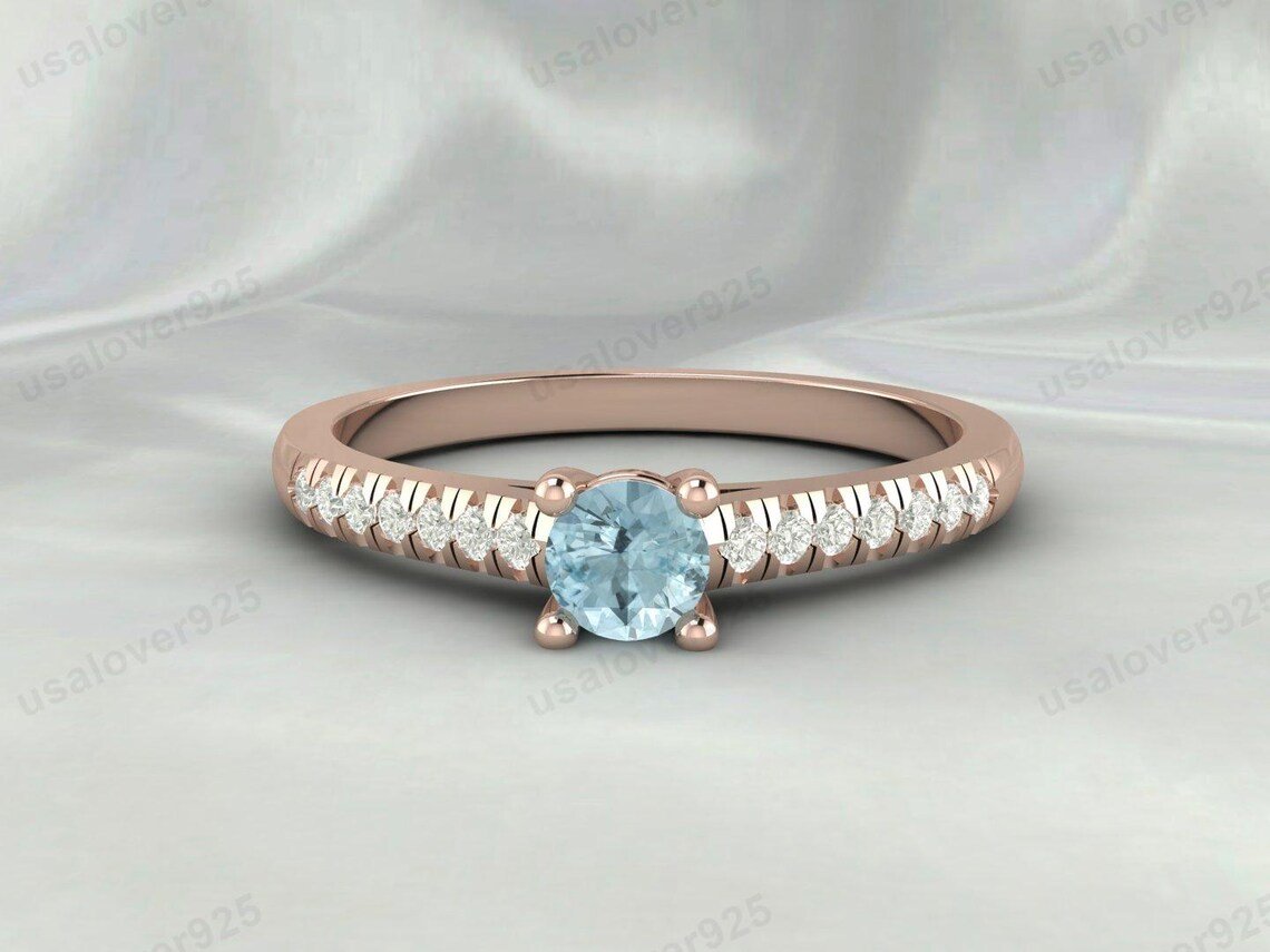 Modern Aquamarine Gemstone Solitaire Women Ring – 925 Sterling Silver Jewelry