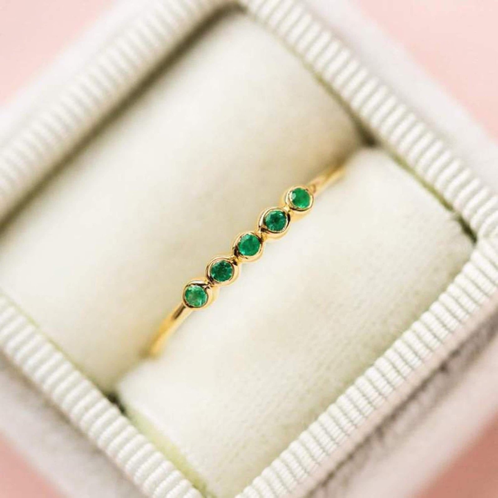 Emerald Five Gemstone Bezel Set Stacking Minimalist Women Band – 925 Sterling Silver Ring Jewelry - Image 2