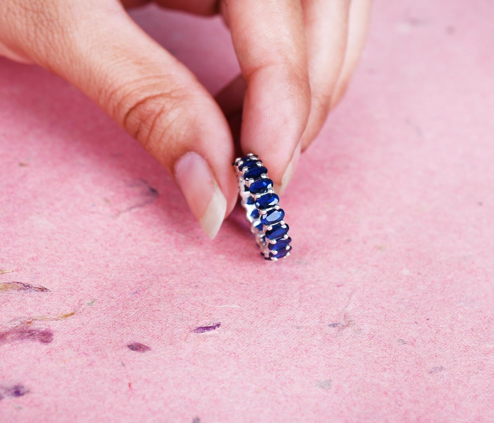 Full Eternity Sapphire Band – 925 Sterling Silver Women’s Gemstone Ring