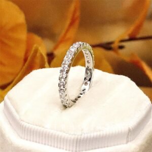 CZ Diamond Stone Full Eternity Women Band – 925 Sterling Silver Ring Jewelry