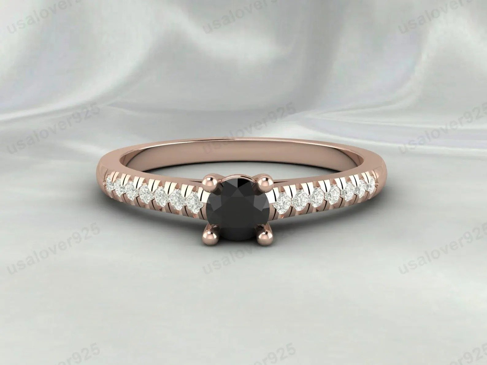 Black Onyx Gemstone Solitaire Women Ring – 925 Sterling Silver Jewelry