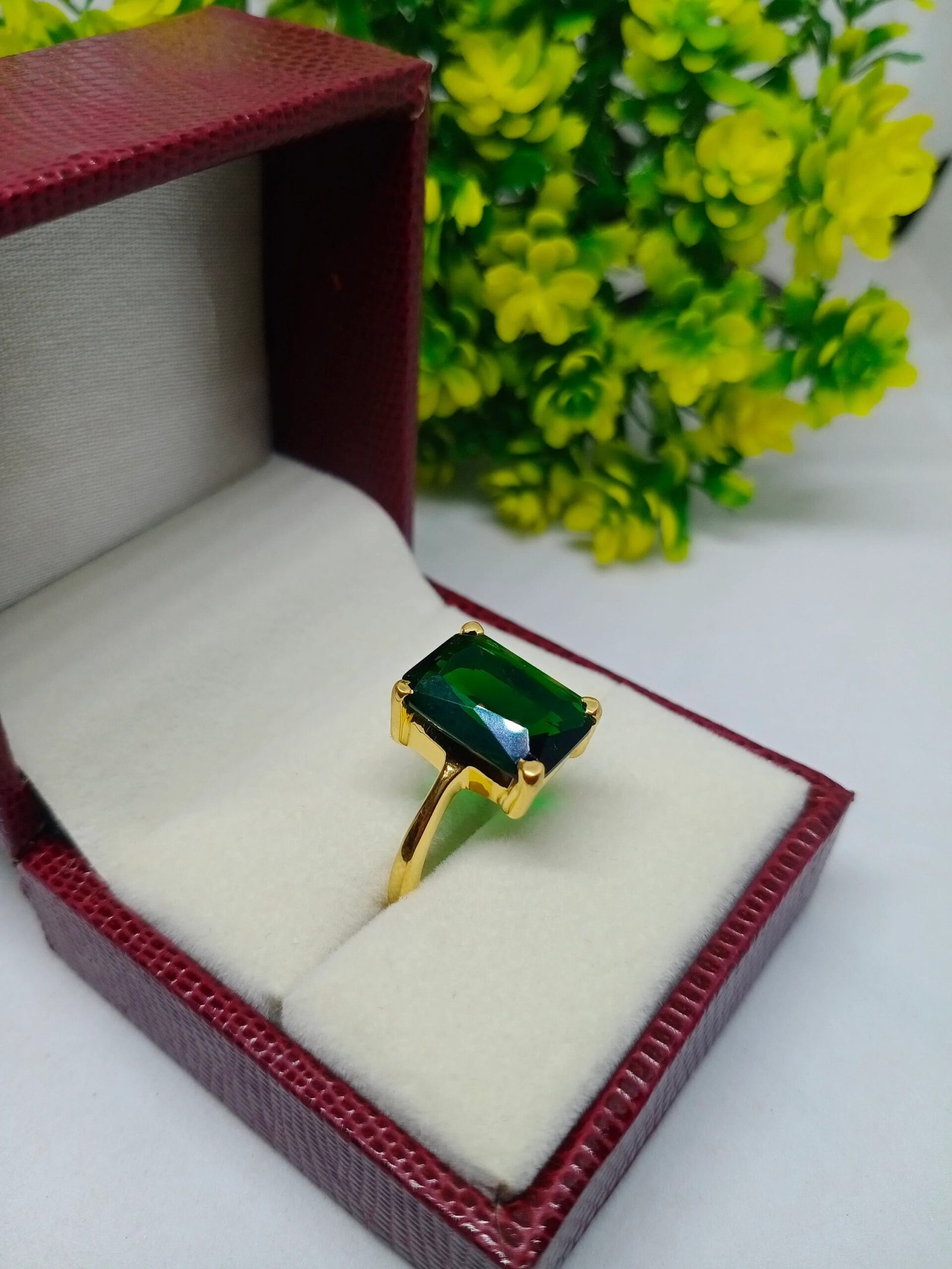 Emerald Baguette Ring – May Birthstone Green Gemstone Prong Setting Women’s Jewelry Gift - Image 4