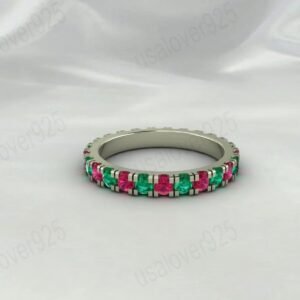 Ruby & Emerald Stone Full Eternity Band for Women – 925 Sterling Silver Ring Jewelry