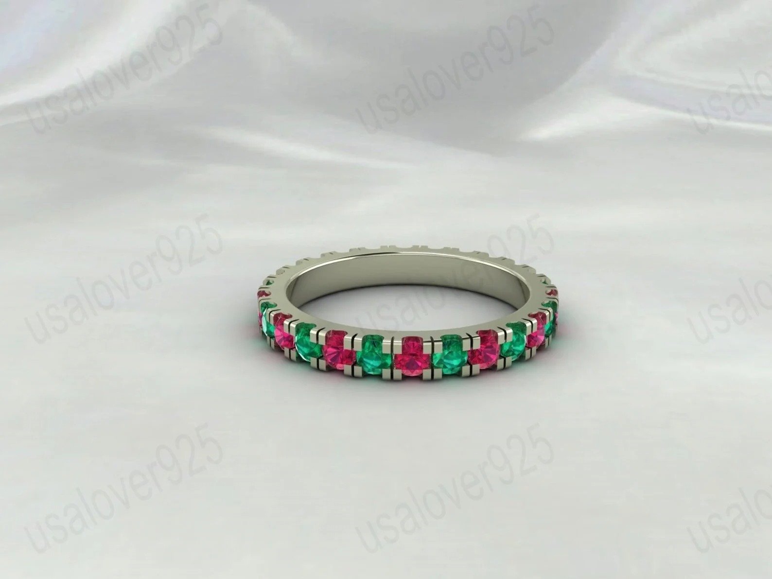 Ruby & Emerald Stone Full Eternity Band for Women – 925 Sterling Silver Ring Jewelry