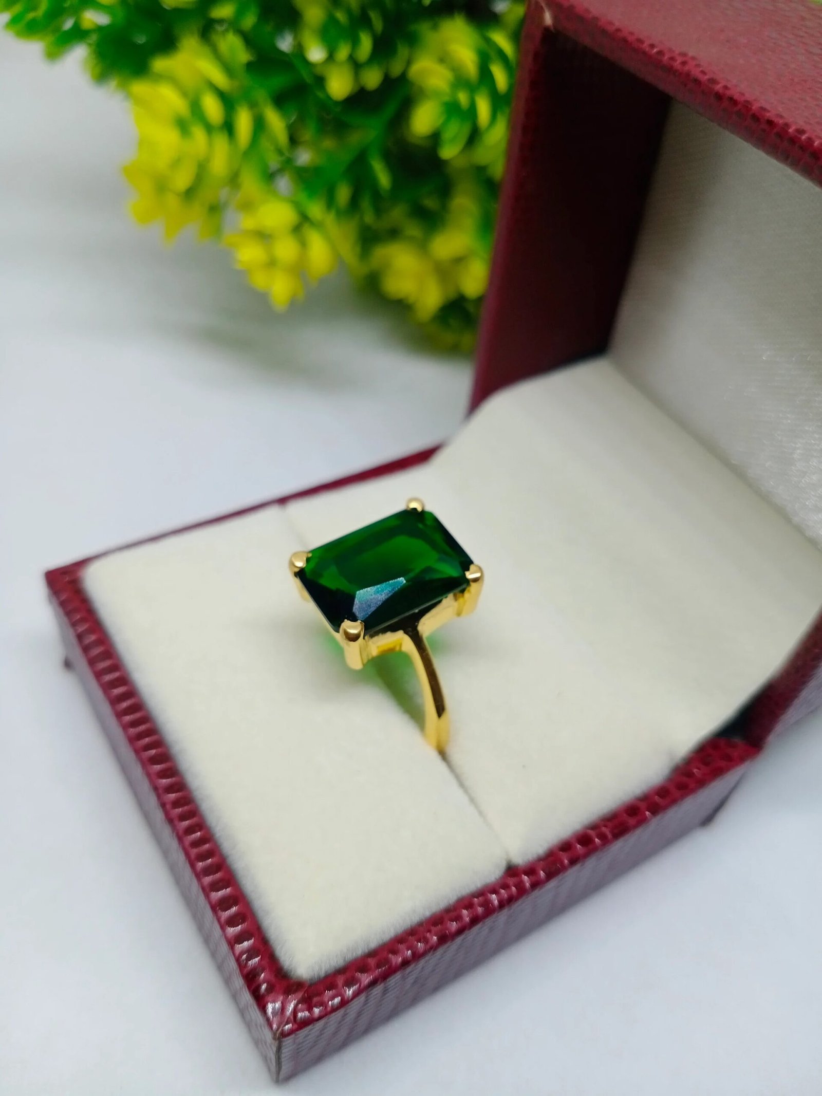 Emerald Baguette Ring – May Birthstone Green Gemstone Prong Setting Women’s Jewelry Gift - Image 3