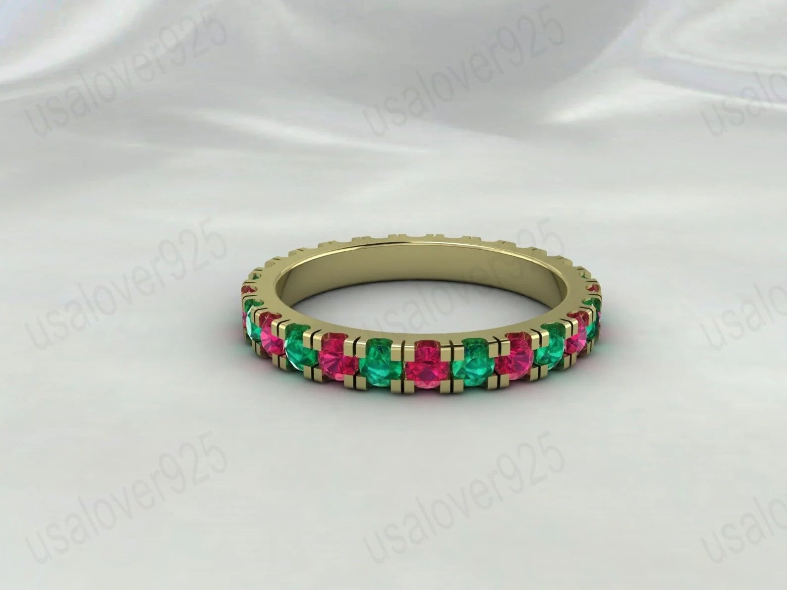Ruby & Emerald Stone Full Eternity Band for Women – 925 Sterling Silver Ring Jewelry - Image 2