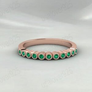 Emerald Stone Half Eternity Band for Women – 925 Sterling Silver Ring Jewelry