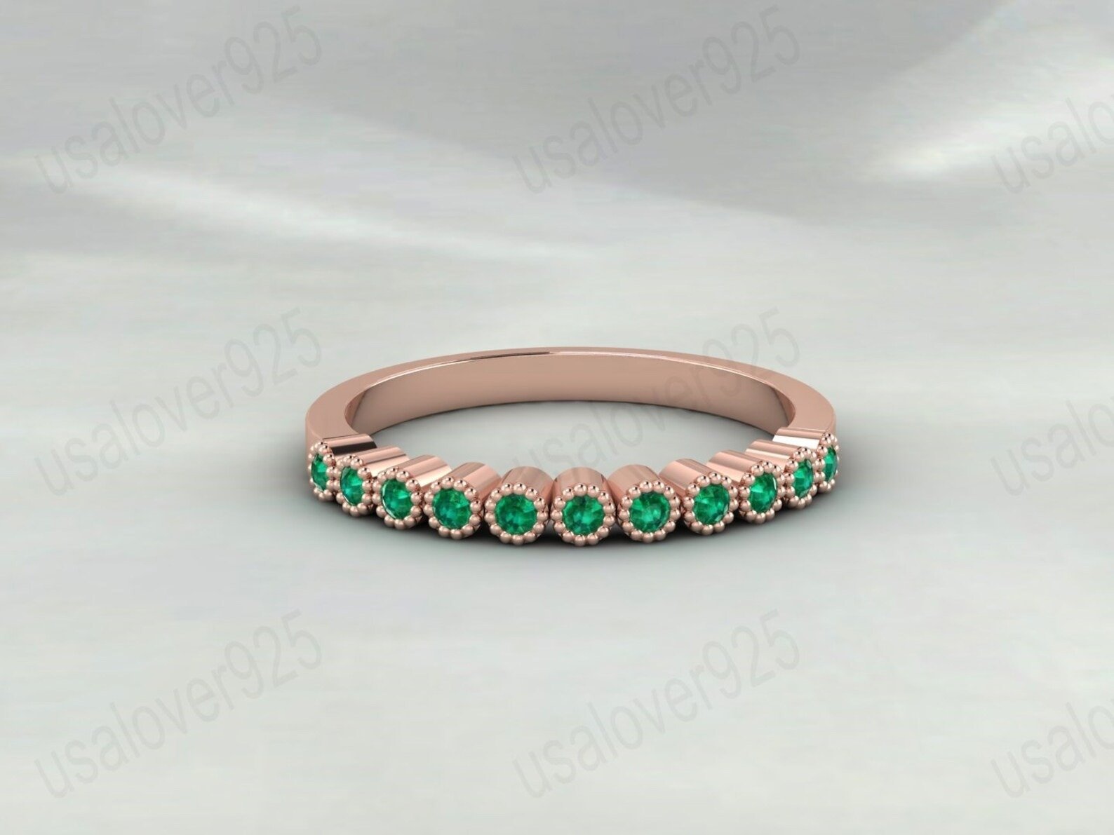 Emerald Stone Half Eternity Band for Women – 925 Sterling Silver Ring Jewelry