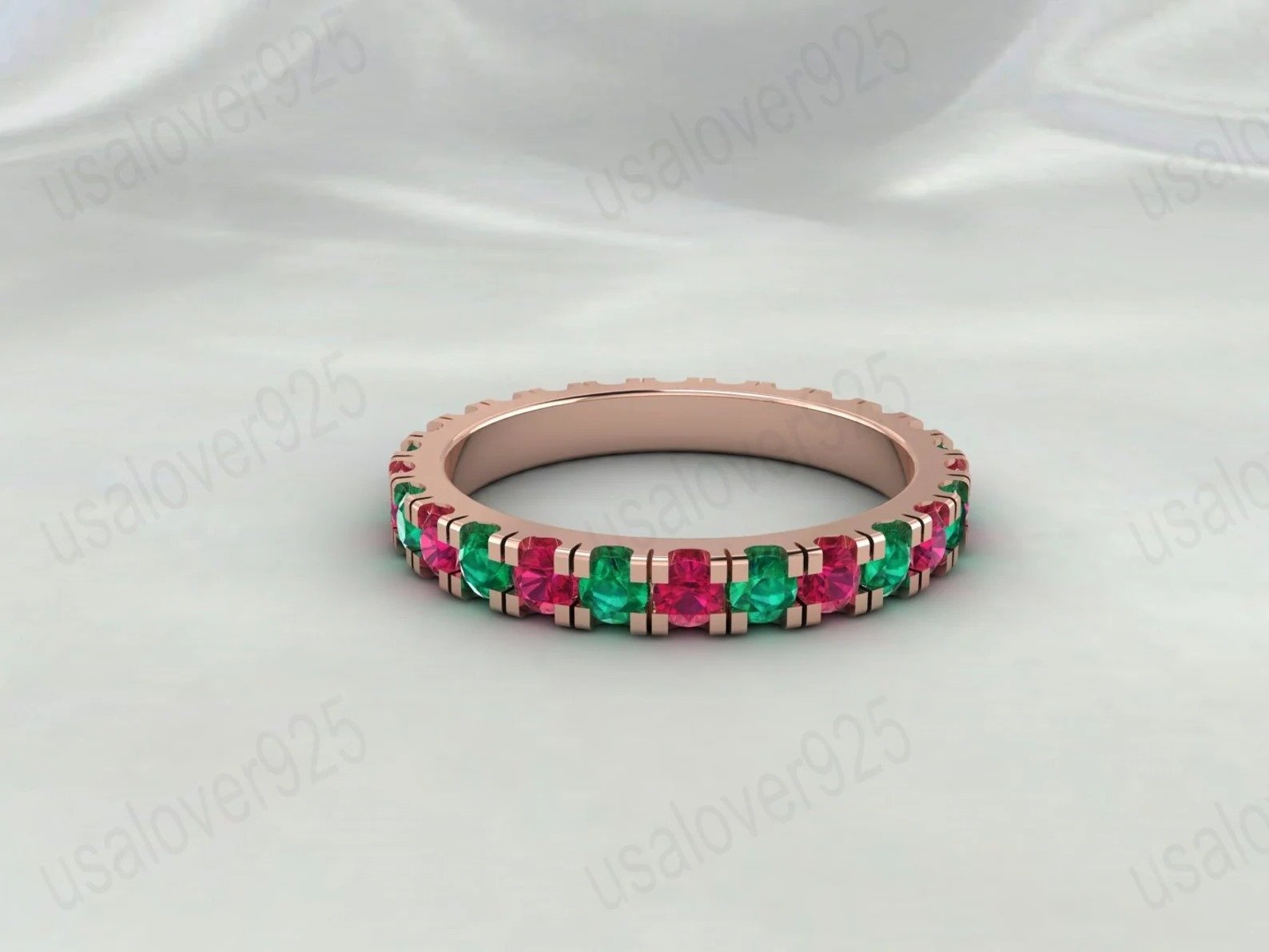 Ruby & Emerald Stone Full Eternity Band for Women – 925 Sterling Silver Ring Jewelry - Image 3