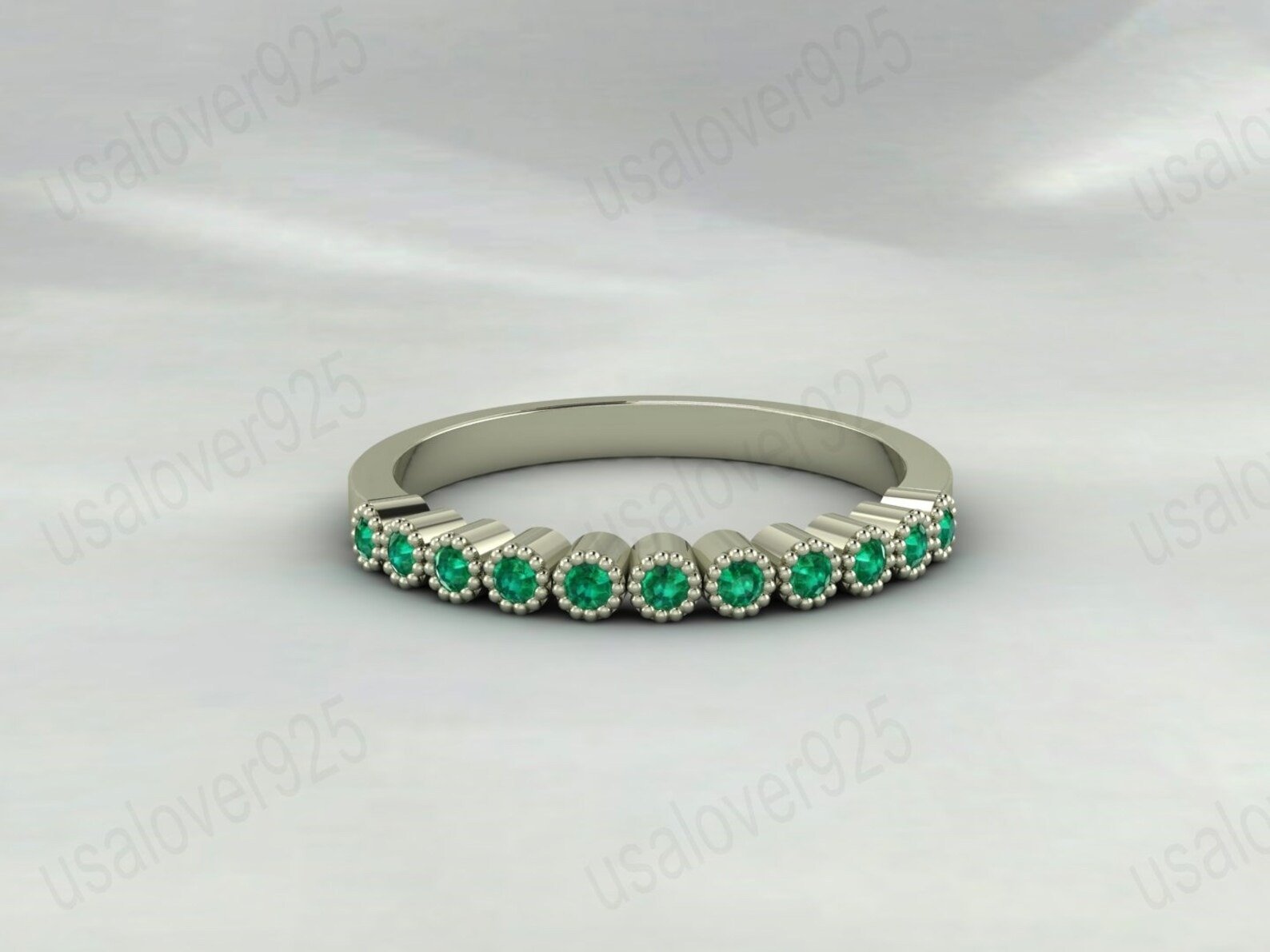 Emerald Stone Half Eternity Band for Women – 925 Sterling Silver Ring Jewelry - Image 2