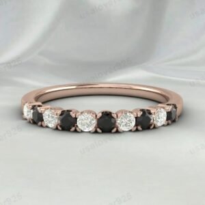 Onyx & CZ Diamond Gemstone Eternity Band for Women – 925 Sterling Silver Ring Jewelry