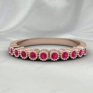 Ruby Gemstone Half Eternity Band for Women – 925 Sterling Silver Ring Jewelry