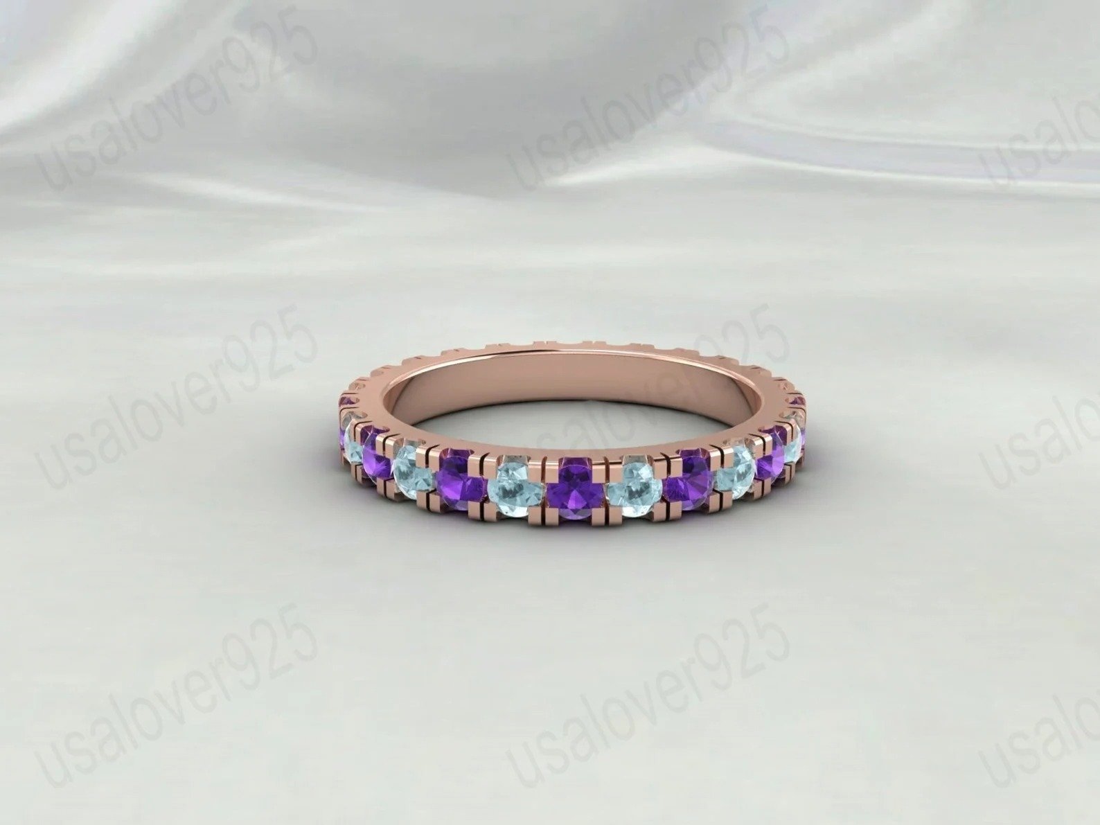 Aquamarine Amethyst Stone Full Eternity Band for Women – 925 Sterling Silver Ring Jewelry - Image 2