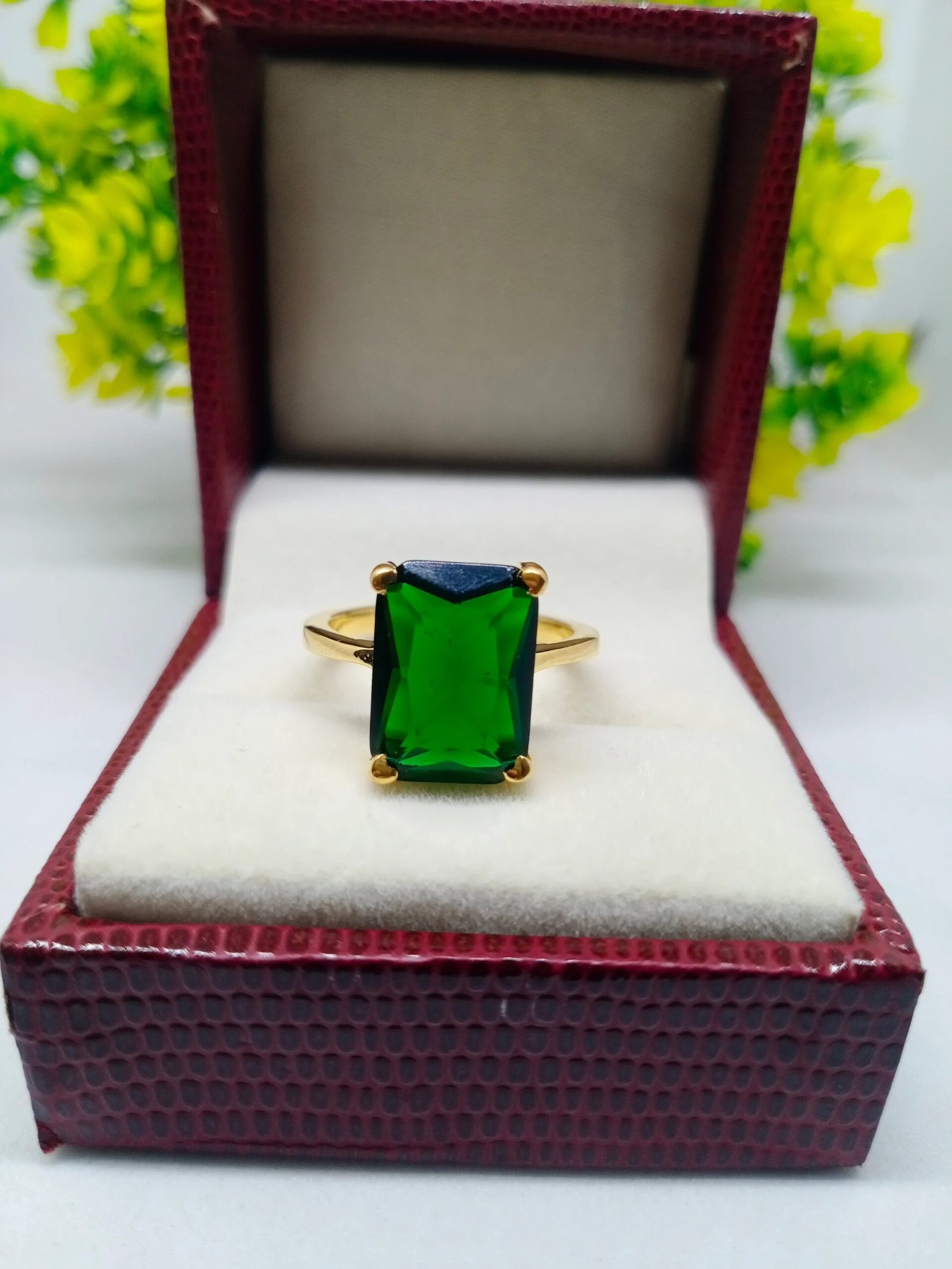 Emerald Baguette Ring – May Birthstone Green Gemstone Prong Setting Women’s Jewelry Gift