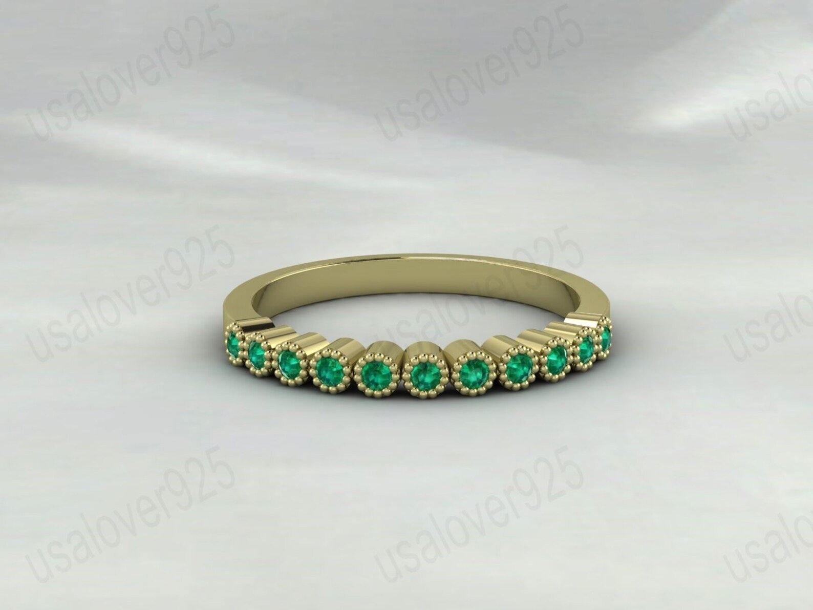 Emerald Stone Half Eternity Band for Women – 925 Sterling Silver Ring Jewelry - Image 3