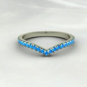 V Shape Blue Topaz Gemstone Half Women Band – 925 Sterling Silver Ring Jewelry