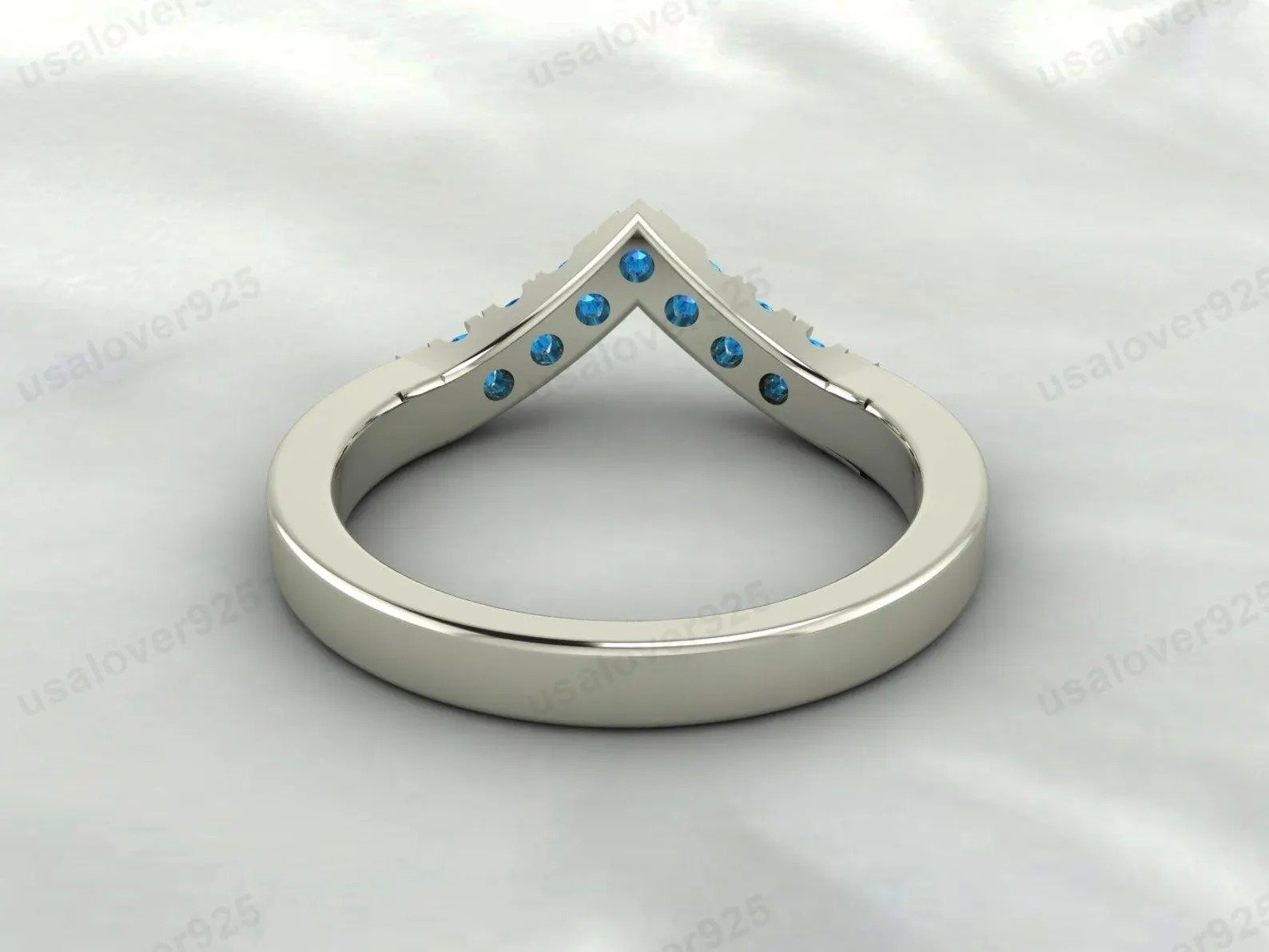 Topaz Stone V Shape Curved Eternity Band for Women – 925 Sterling Silver Ring Jewelry - Image 4