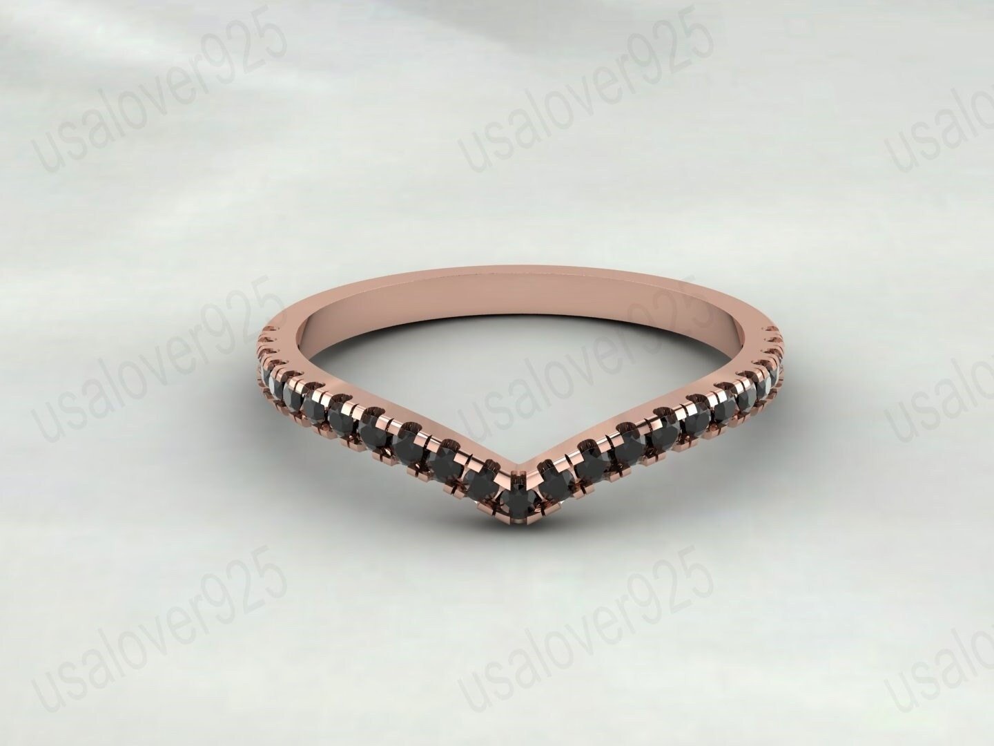 V Shape Black Onyx Gemstone Half Women Band – 925 Sterling Silver Ring Jewelry - Image 2