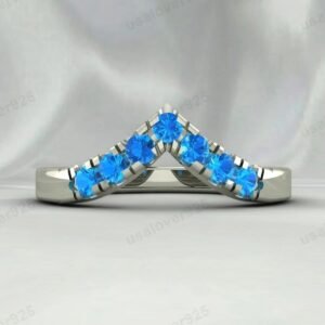 Topaz Stone V Shape Curved Eternity Band for Women – 925 Sterling Silver Ring Jewelry